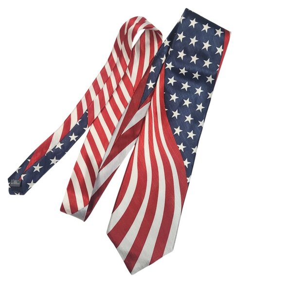Patriotic American Flag Necktie Red White & Blue American Traditions Silk - Picture 3 of 6
